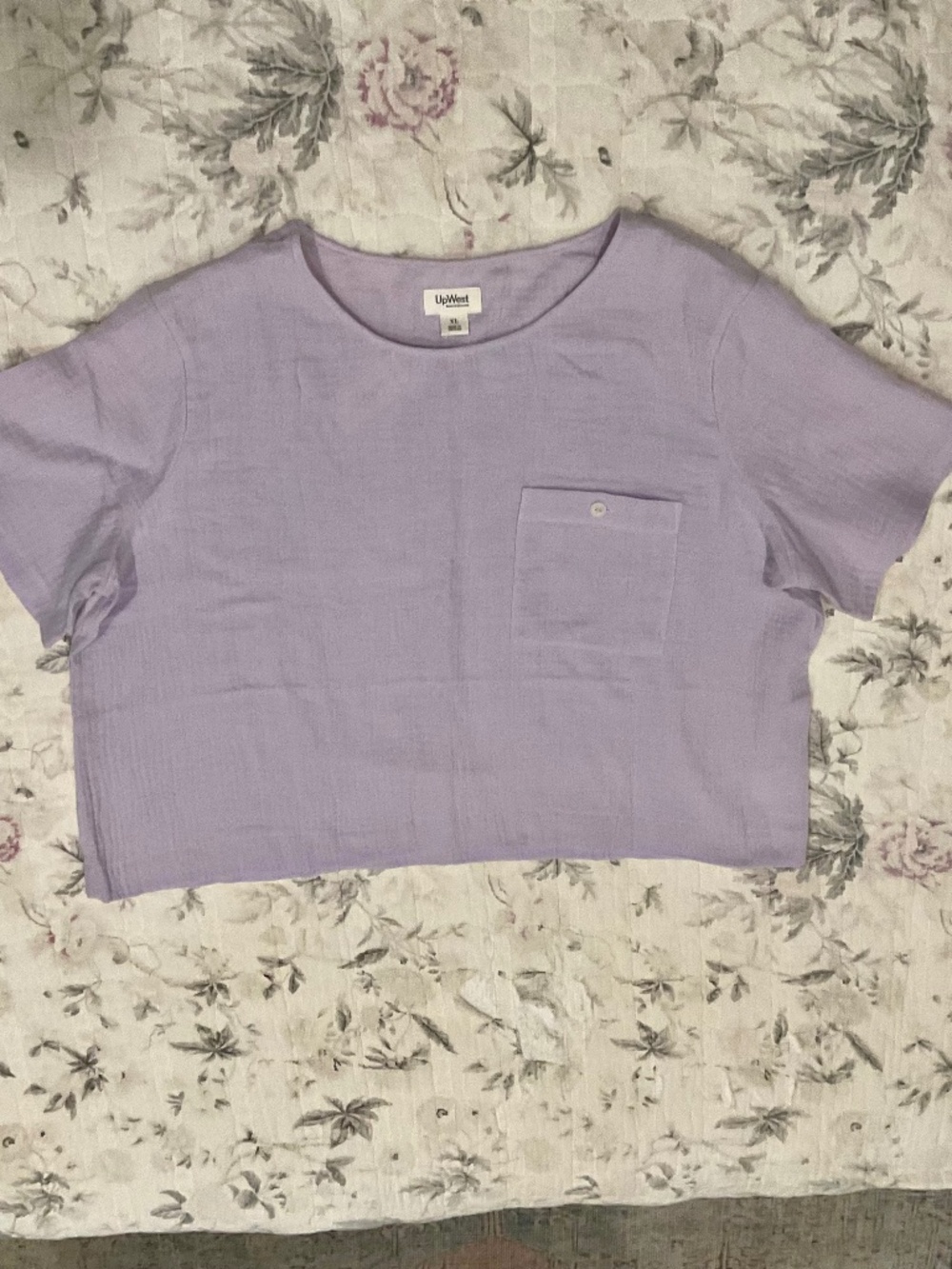 UpWest Oversized Cropped Boho Crinkle Gauze Top Lilac NWT
